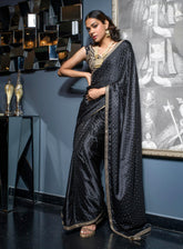 Black Designer Saree : Women's Designer Bollywood Saris In Black Color - INDIASILK