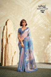 Blue Traditional Silk Saree with Narrow Border - INDIASILK