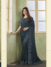 Designer silk embroidered Saree in Slate Color Saree - INDIASILK