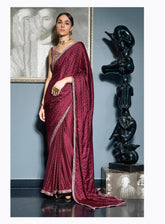 Designer Wear Saree In UK : Women's Designer Bollywood Saris In Mehroon Color - INDIASILK