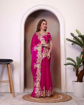 Pink Embroidered Designer Saree with Blouse – Wedding & Party Wear
