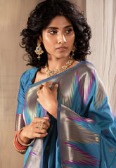 Elegant Royal Banarasi Blue Silk Saree - INDIASILK