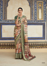 Premium Printed Green Silk Saree