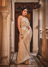 Handloom Weaving Silk Saree Embellished With Zari Border In Beige Color - INDIASILK