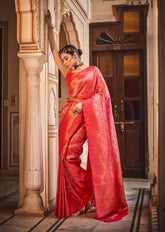 Handloom Weaving Silk Saree Embellished With Zari Border In Red Color - INDIASILK