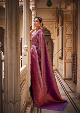 Handloom Weaving Soft Silk Banarasi Saree Embellished With Zari Border In Purple Color - INDIASILK