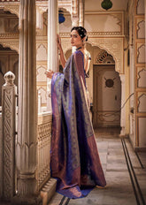 Handloom Weaving Soft Silk Saree Embellished With Zari Border In Blue Color - INDIASILK