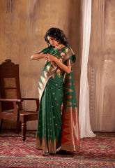 India Silk Temple Border Banarasi Silk Saree - INDIASILK