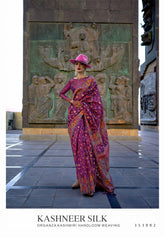 Kashmiri saree online : Organza Kashmiri Pashmeena Handloom Weaving Saree - INDIASILK