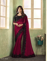 Organza embroidered Saree in Mehroon Color - INDIASILK