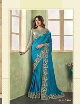 Premium Designer silk embroidered Saree in Sky Blue Color - INDIASILK
