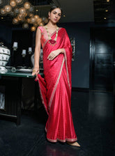 Red Designer Saree In UK : Women's Designer Bollywood Saris In Red Color - INDIASILK