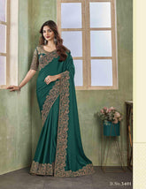 Soft silk embroidered Sarees In Greenish Color - INDIASILK