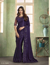 Soft silk embroidered Saris In Blue Color - INDIASILK