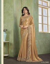 Soft silk embroidered Saris In Yellow Color - INDIASILK