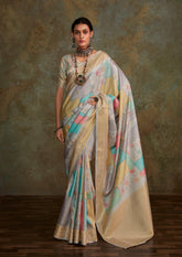 Soft Silk With Beautiful Water Colour Digital Print Saree - INDIASILK