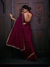 Women's Designer Wear Saree In Mehroon Color - INDIASILK