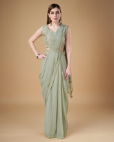 Women's Georgette fabric Saree With Intricate Embroidered Work along the border - INDIASILK