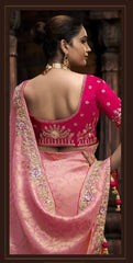 Pink Viscose Self Tissue SIlk Designer Saree With Heavy Blouse