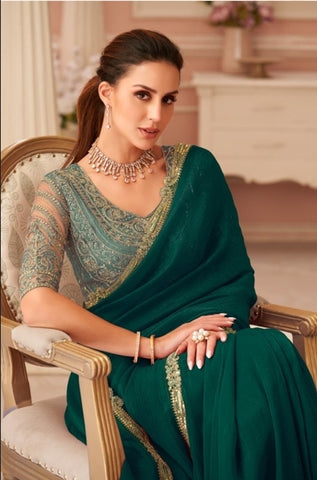 Green Elegant Embellished Sarees for Wedding & Evening Wear UK