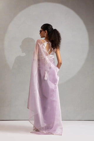 India Silk Elegant Lavender Chiffon Saree with Silver and Gold Embellishments