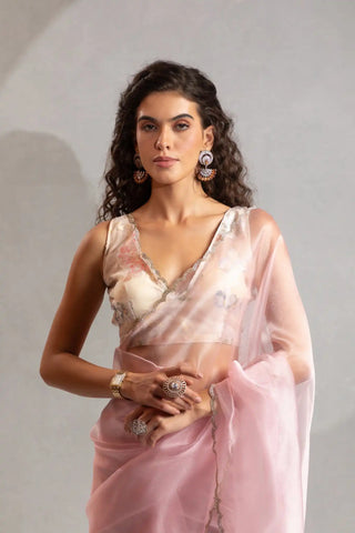 India Silk Elegant Pink Chiffon Saree with Silver and Gold Embellishments