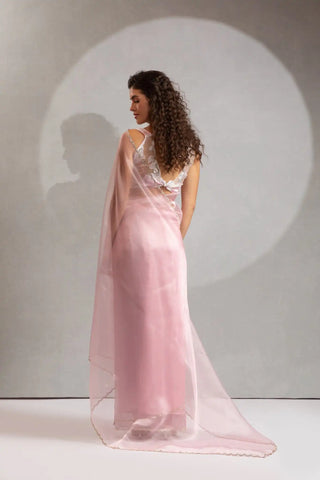 India Silk Elegant Pink Chiffon Saree with Silver and Gold Embellishments