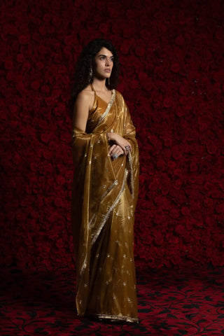 India Silk Luxury Mustard Yellow Silk Saree with Gold Embellishments