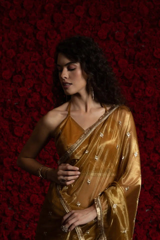 India Silk Luxury Mustard Yellow Silk Saree with Gold Embellishments