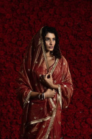 India Silk Luxury Maroon Silk Saree with Gold Embellishments