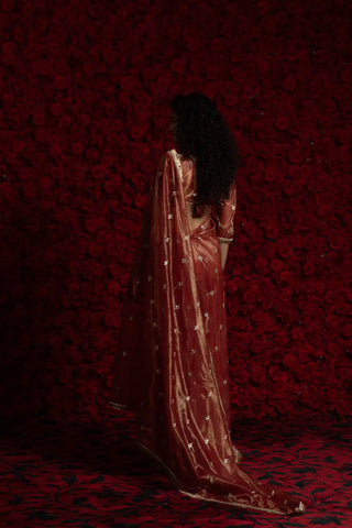 India Silk Luxury Maroon Silk Saree with Gold Embellishments