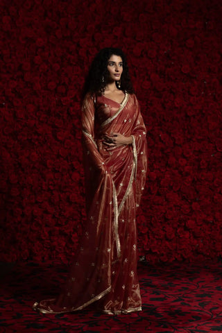 India Silk Luxury Maroon Silk Saree with Gold Embellishments