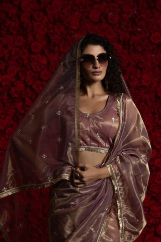 India Silk Luxury Light Mauve Silk Saree with Gold Embellishments