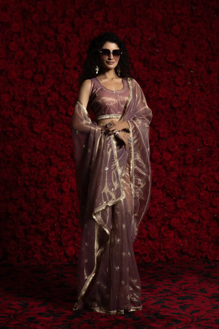 India Silk Luxury Light Mauve Silk Saree with Gold Embellishments