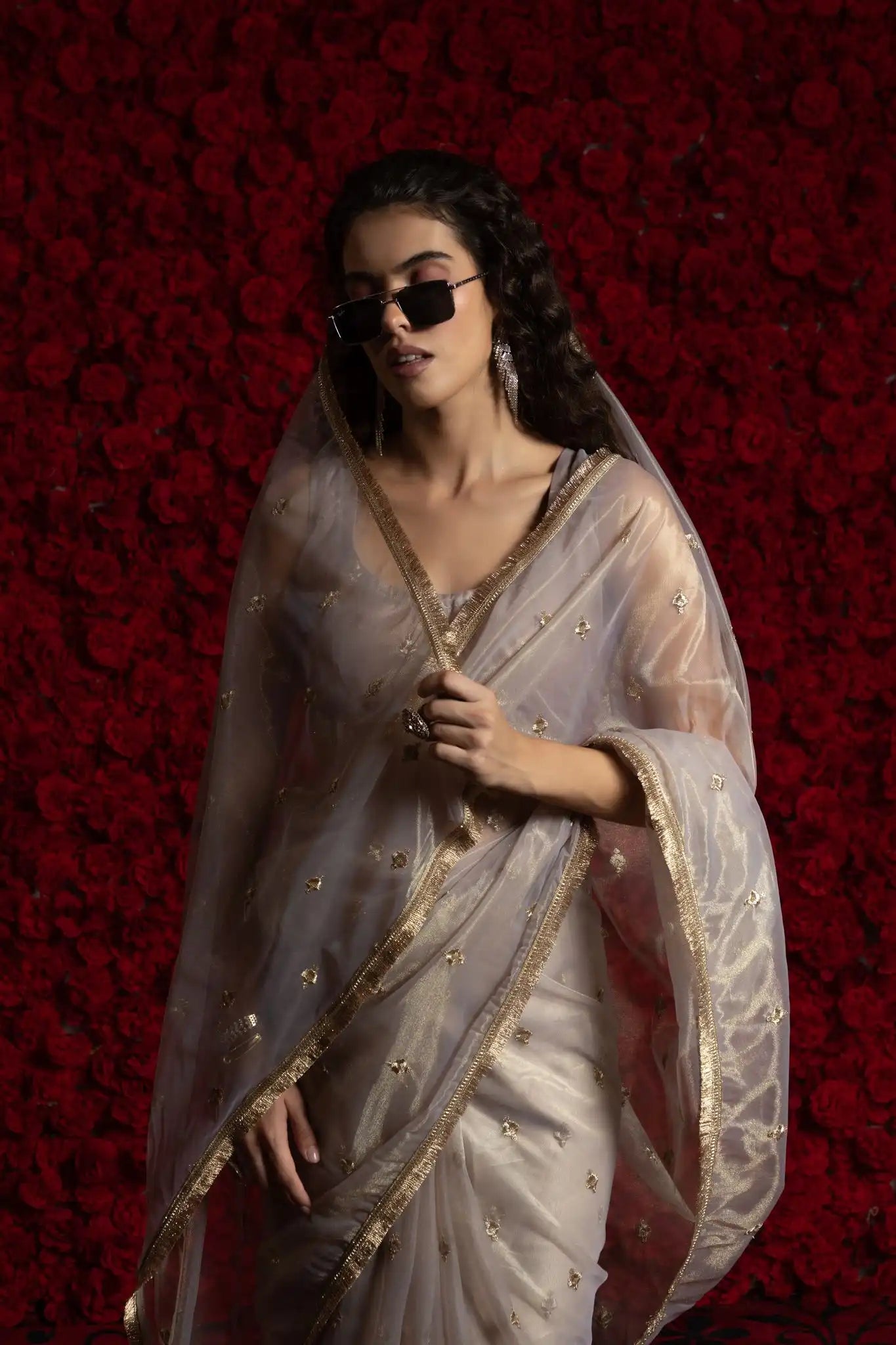 India Silk Luxury Off-White Silk Saree with Gold Embellishments