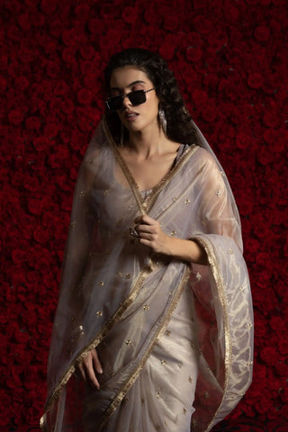 India Silk Luxury Off-White Silk Saree with Gold Embellishments
