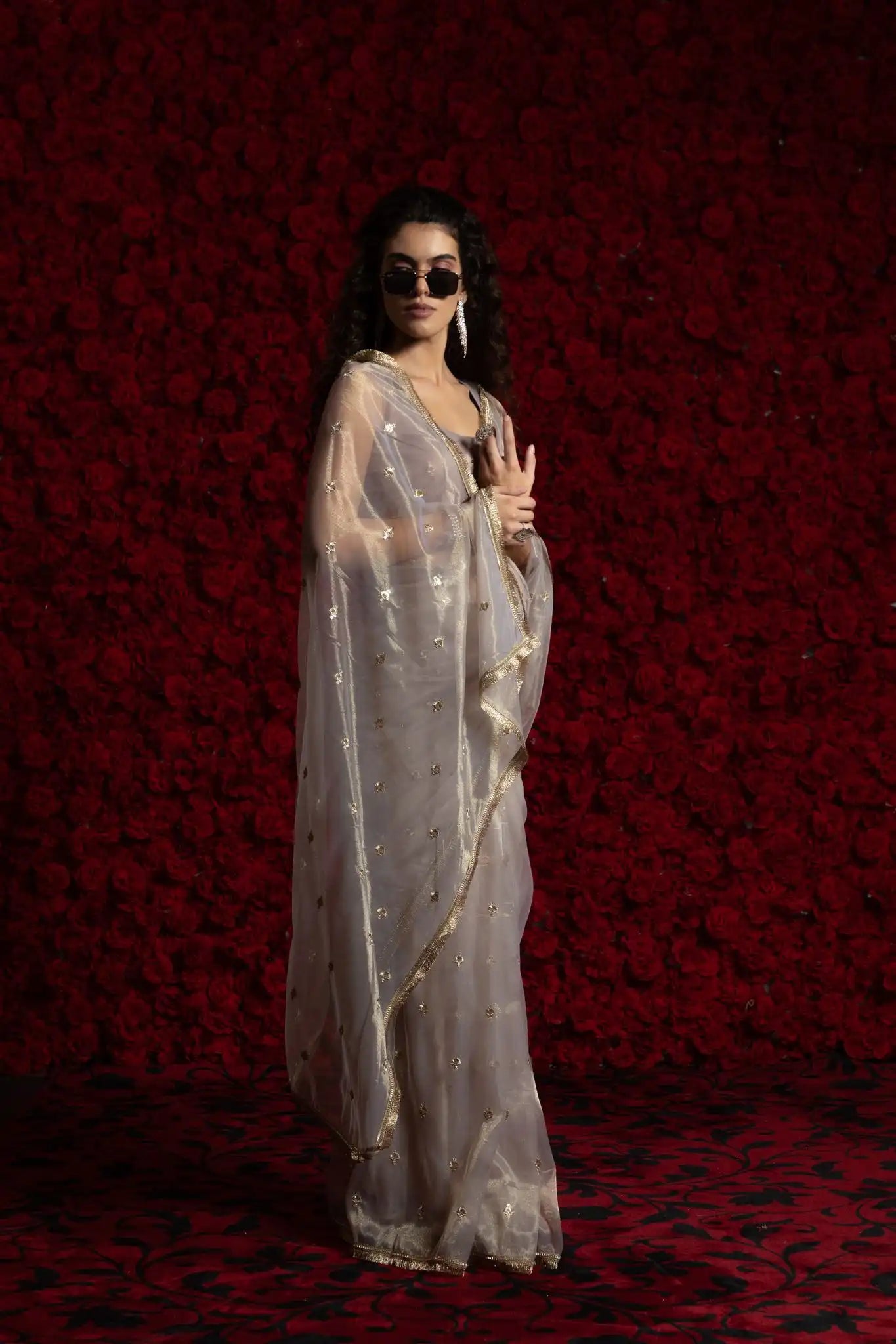India Silk Luxury Off-White Silk Saree with Gold Embellishments