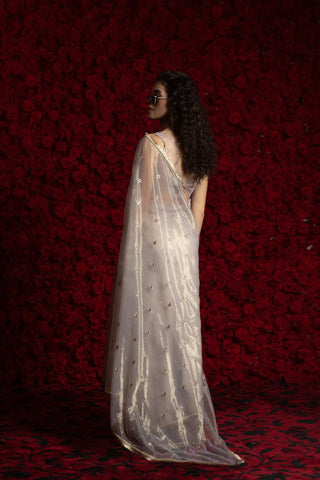 India Silk Luxury Off-White Silk Saree with Gold Embellishments