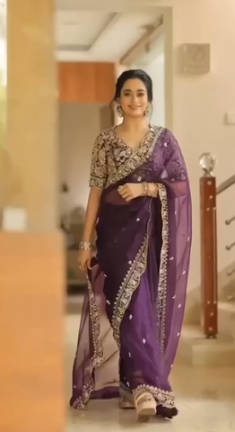 Purple Organza Elegant Street Fashion Portrait | Modern Ethnic Outfit Inspiration for Women