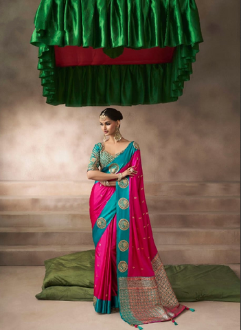 Pink Embroidered Silk Designer Saree | Luxury Wedding Saree UK