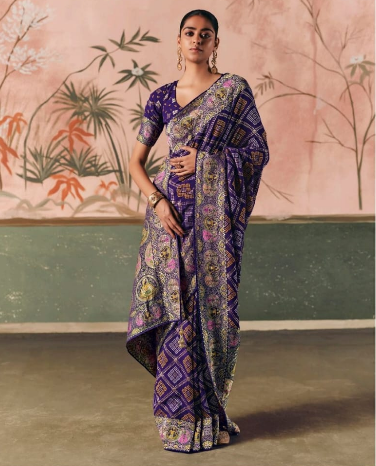 Purple Designer Silk Saree for Women | Indian Saree UK