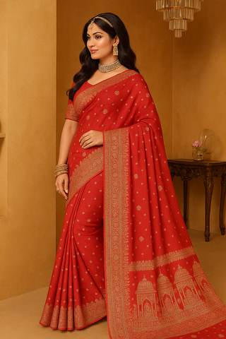 Royal Plum Zari Weaving Banarasi Silk Saree In Red| Indian Wedding & Party Wear