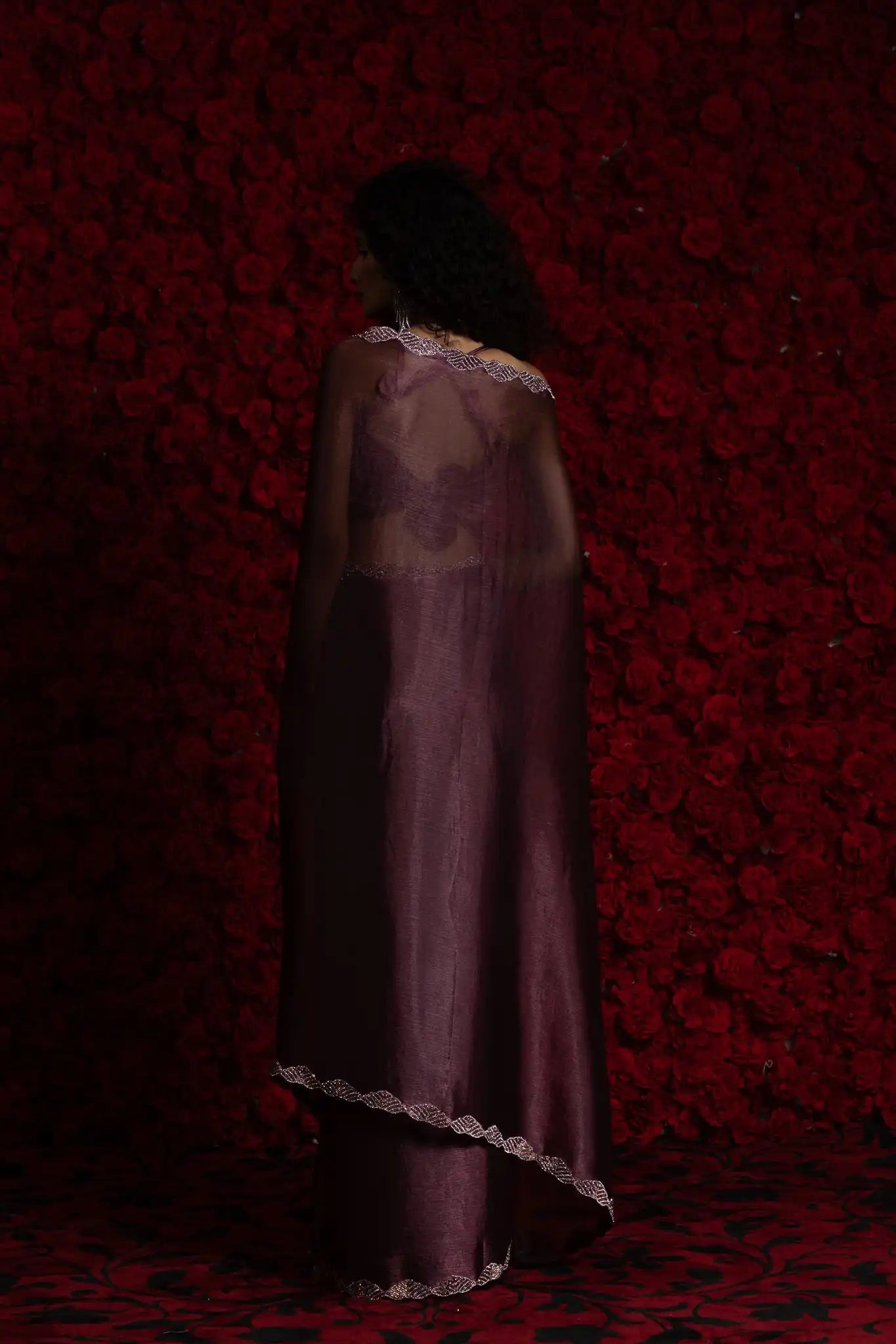 India Silk Purple Luxury Satin Saree with Pearl and Silver Border Embellishments