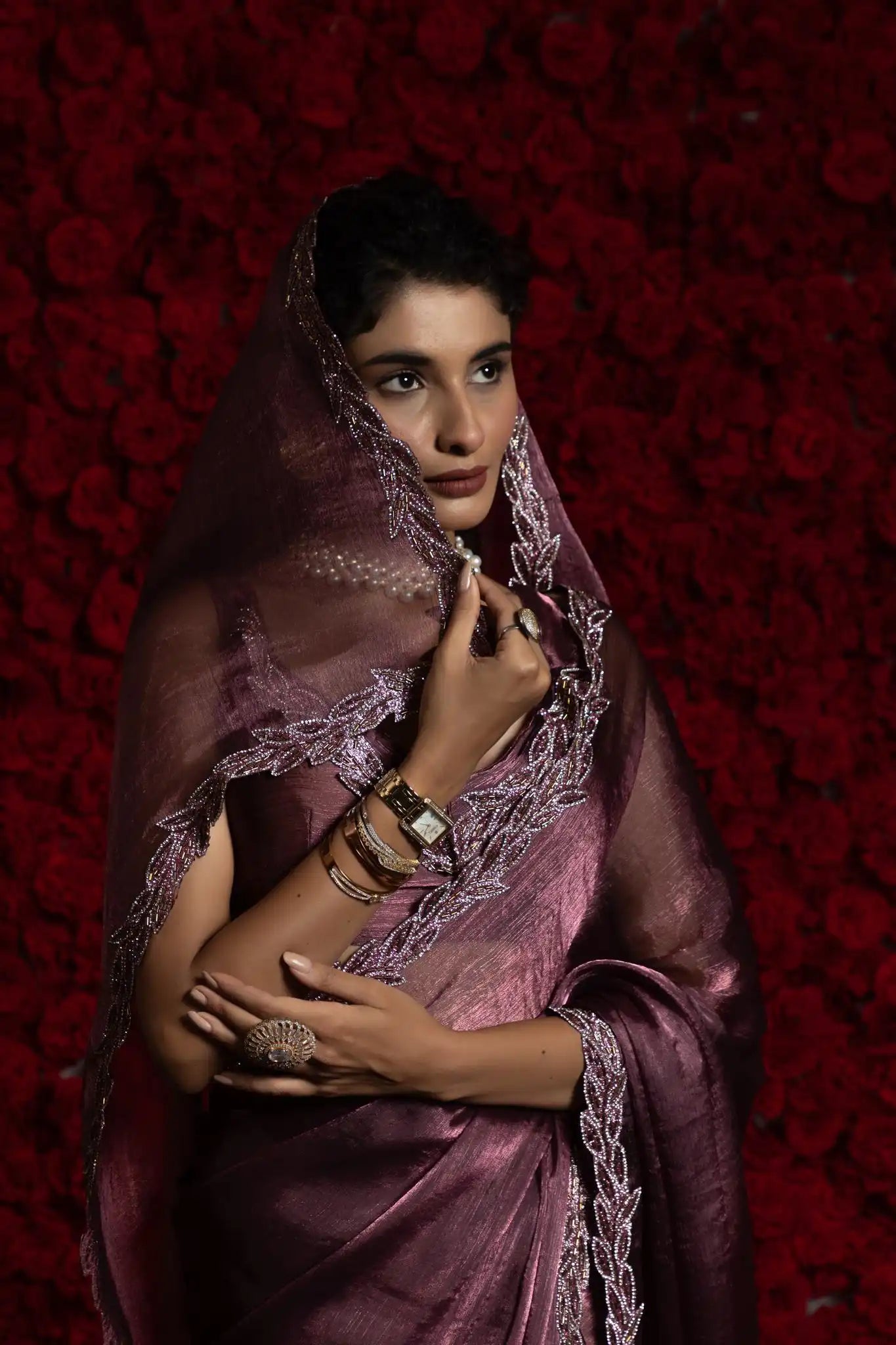 India Silk Purple Fendy Silk Saree with Hand Zari Work & Embroidered Border