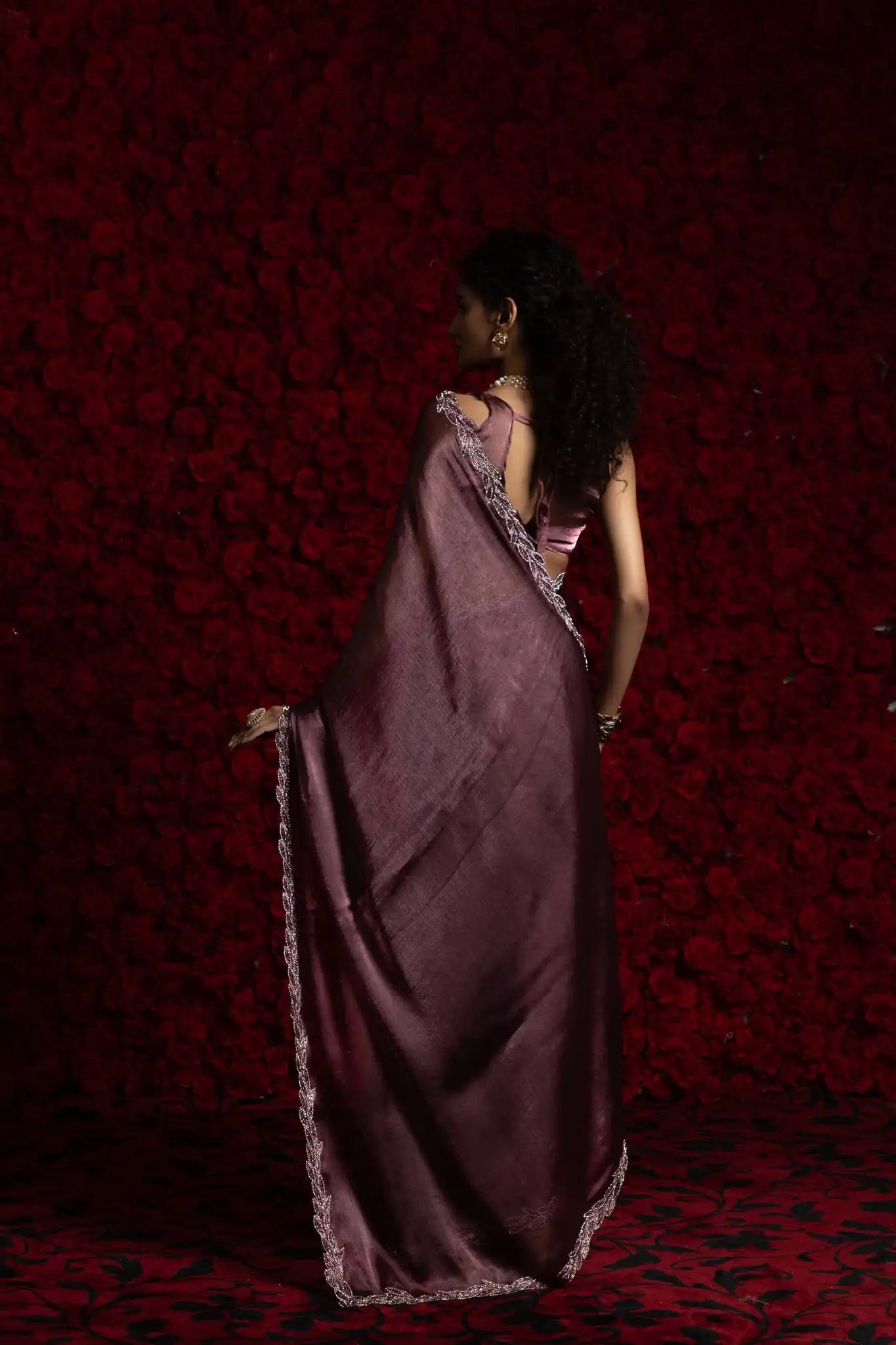 India Silk Purple Fendy Silk Saree with Hand Zari Work & Embroidered Border