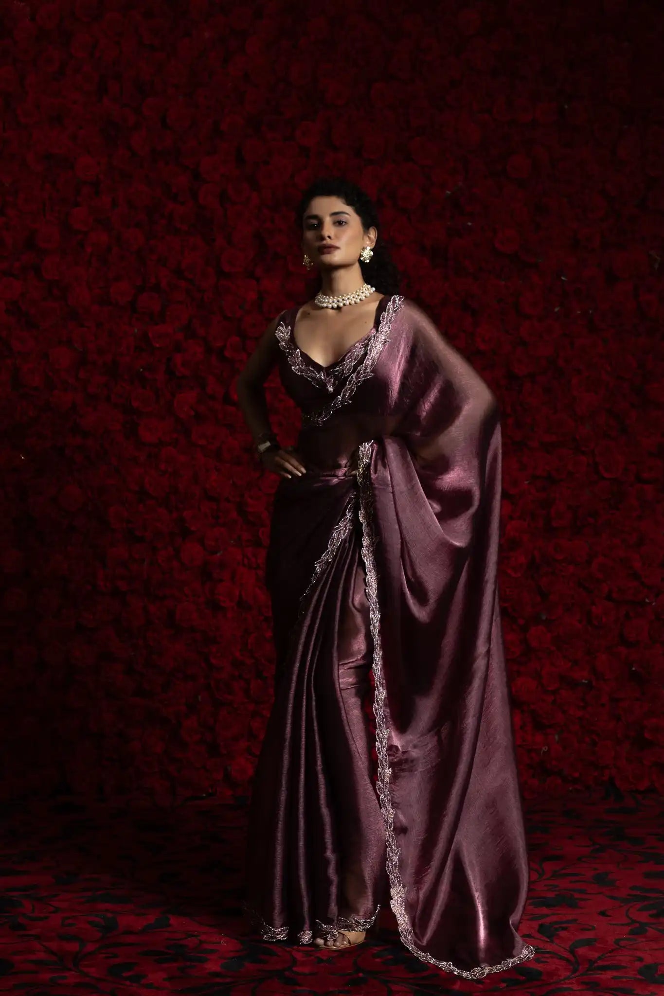 India Silk Purple Fendy Silk Saree with Hand Zari Work & Embroidered Border