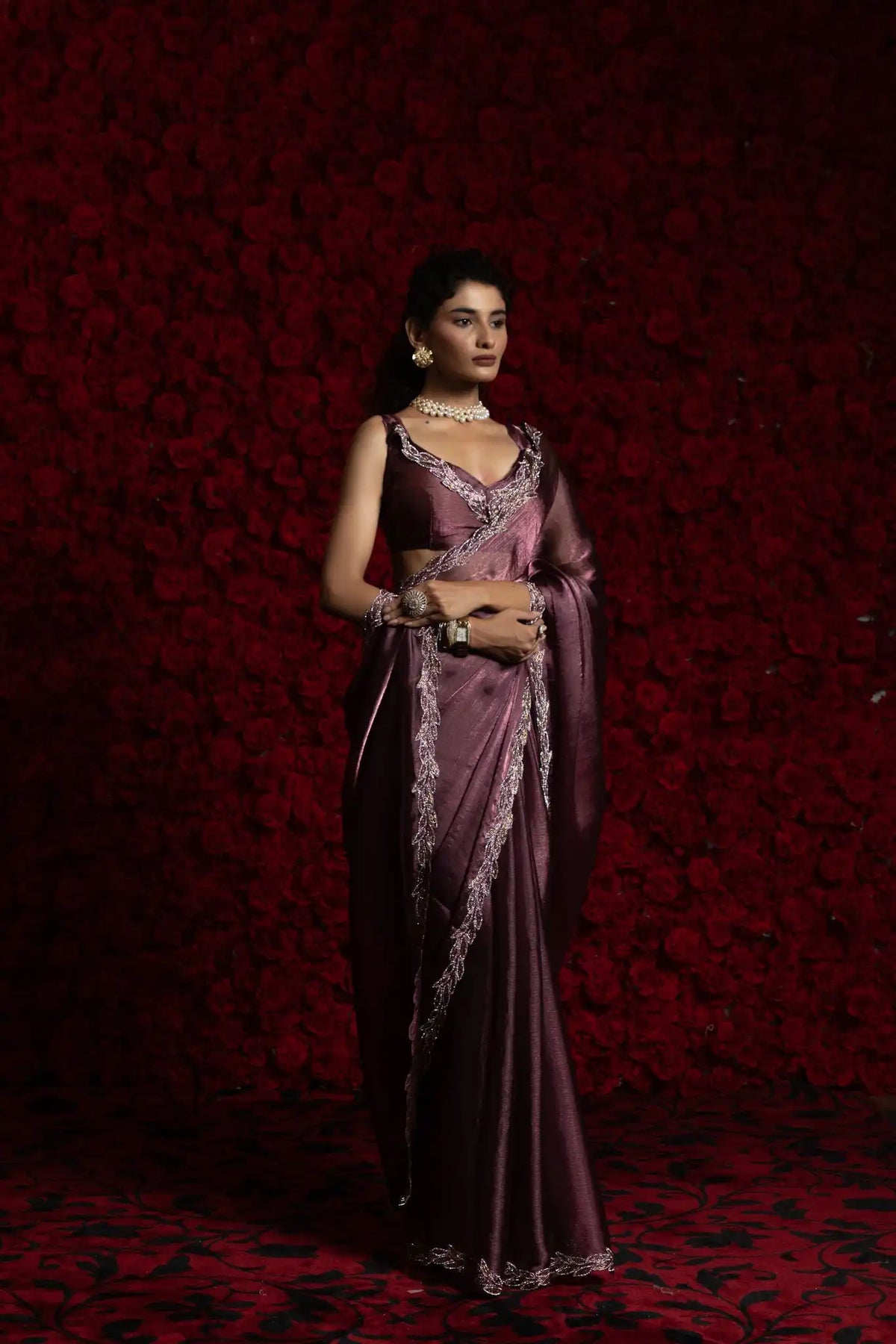 India Silk Purple Fendy Silk Saree with Hand Zari Work & Embroidered Border