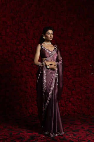 India Silk Purple Fendy Silk Saree with Hand Zari Work & Embroidered Border