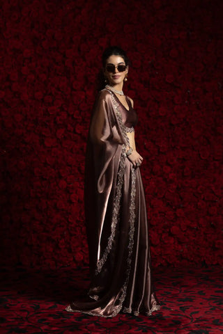 India Silk Bronze Fendy Silk Saree with Hand Zari Work & Embroidered Border