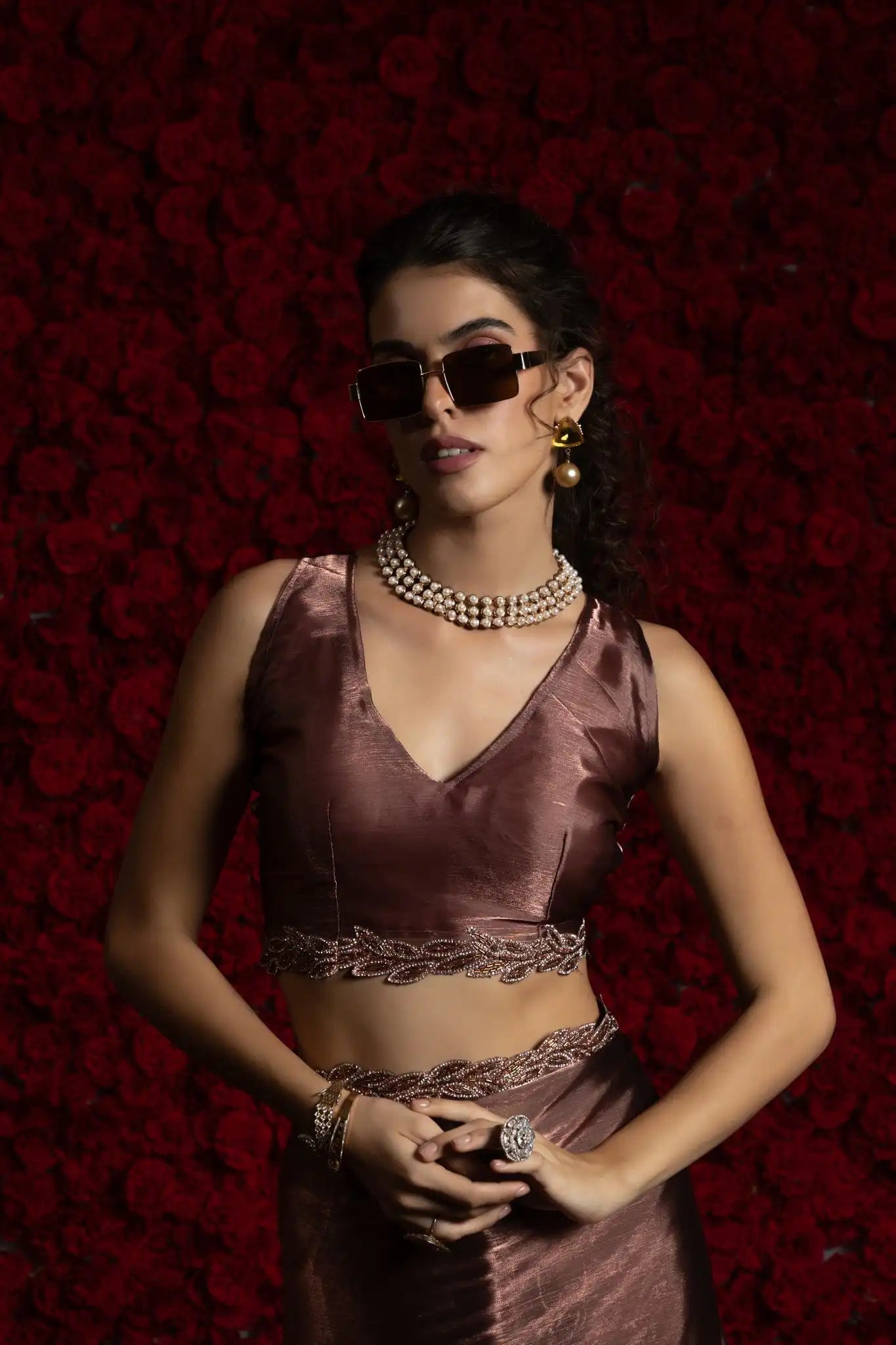 India Silk Bronze Fendy Silk Saree with Hand Zari Work & Embroidered Border